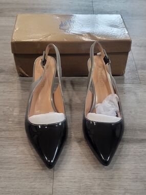 Women’s Black Patent Slingback Pointed-Toe Flats